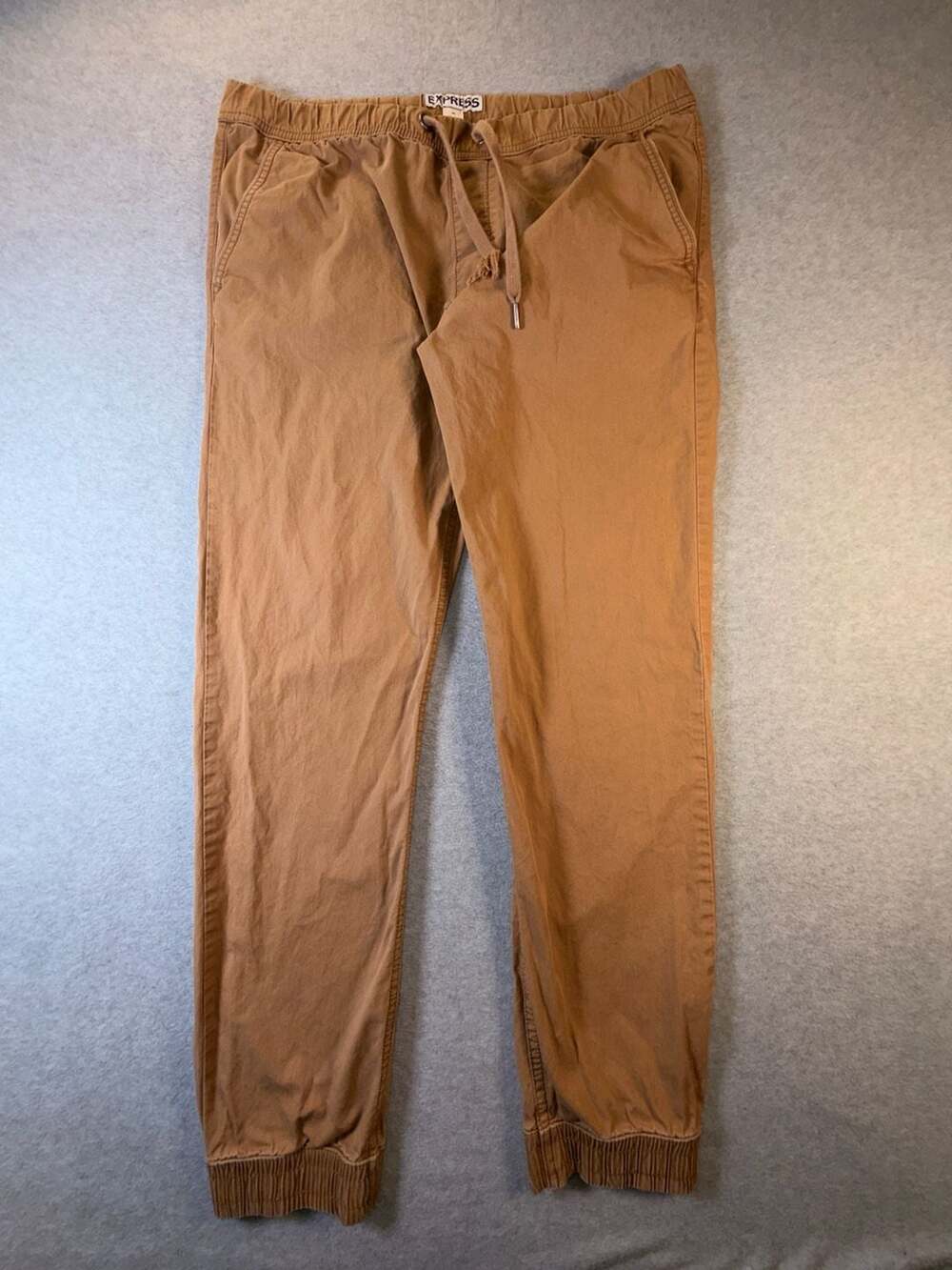 Express Men's 100% Cotton Brown Twill Elastic Waist Jogger Pants Size 34